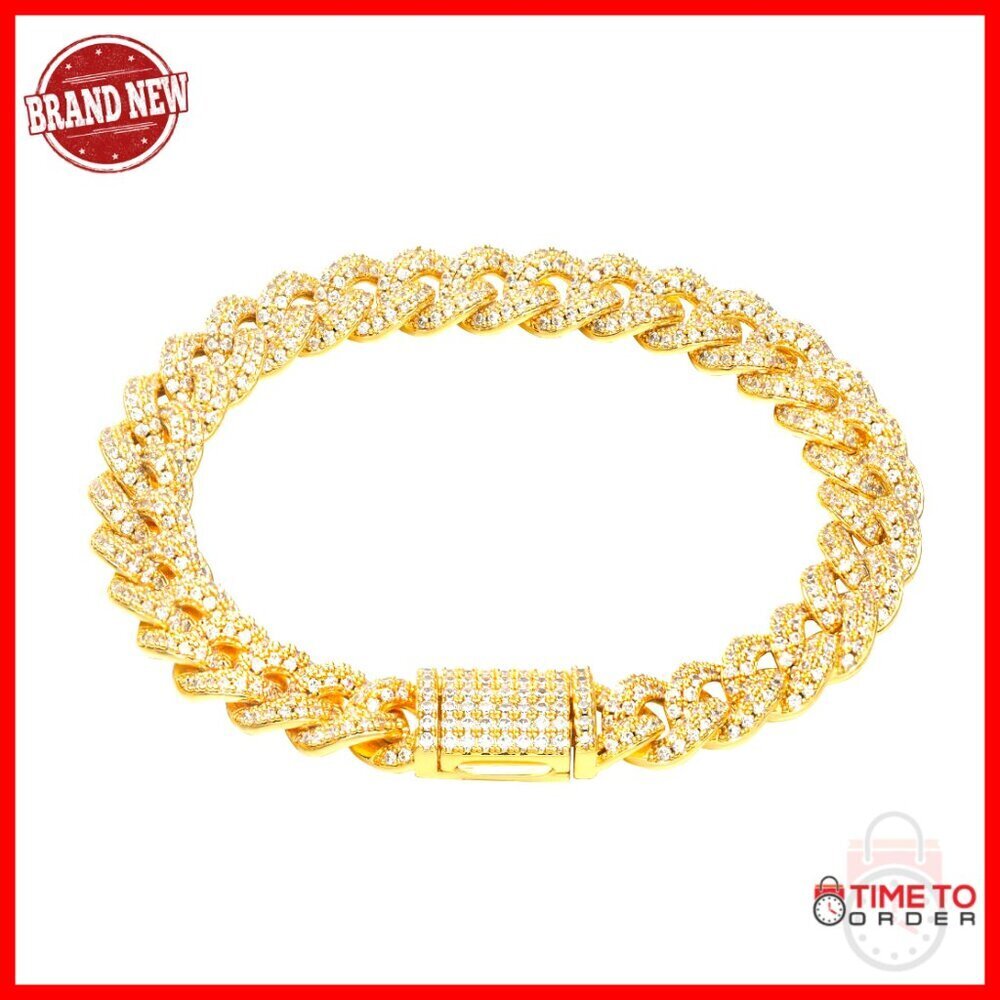 14K Gold Plated Cuban Link Bracelet & Necklace Set, 8mm Iced Out
